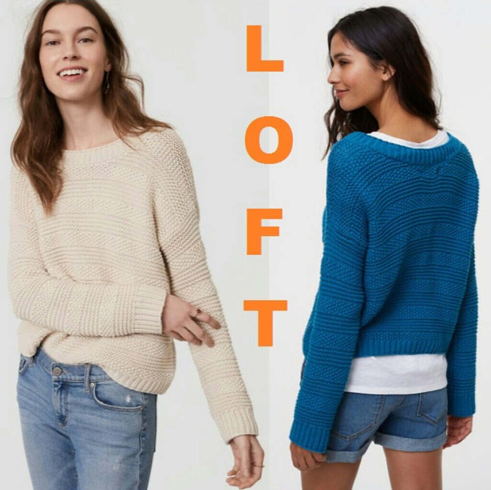 LOFT Stitch Stripe New Crop Blue Sweater - Picture 4 of 6